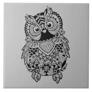 Illustrated Mandala Owl Tile