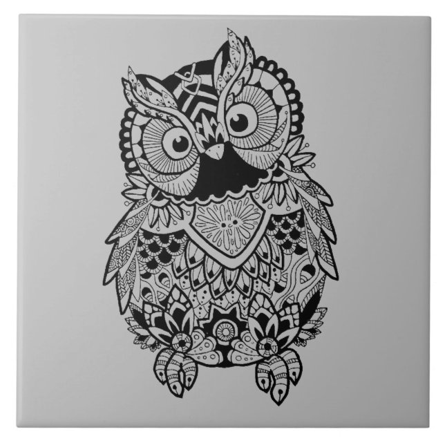 Illustrated Mandala Owl Tile (Front)
