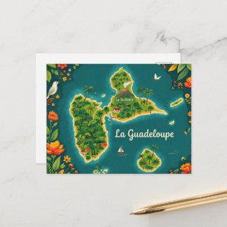 Illustrated Map Guadeloupe – Tropical Island | Gua Holiday Postcard