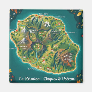 Illustrated Map La Réunion – Cirques & Volcano Magnet