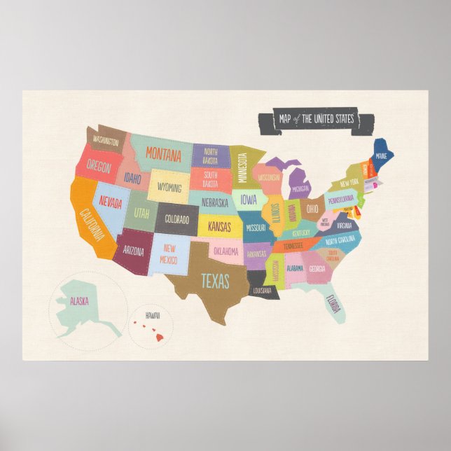 Illustrated Map of America 24 x 36" Wall Poster (Front)