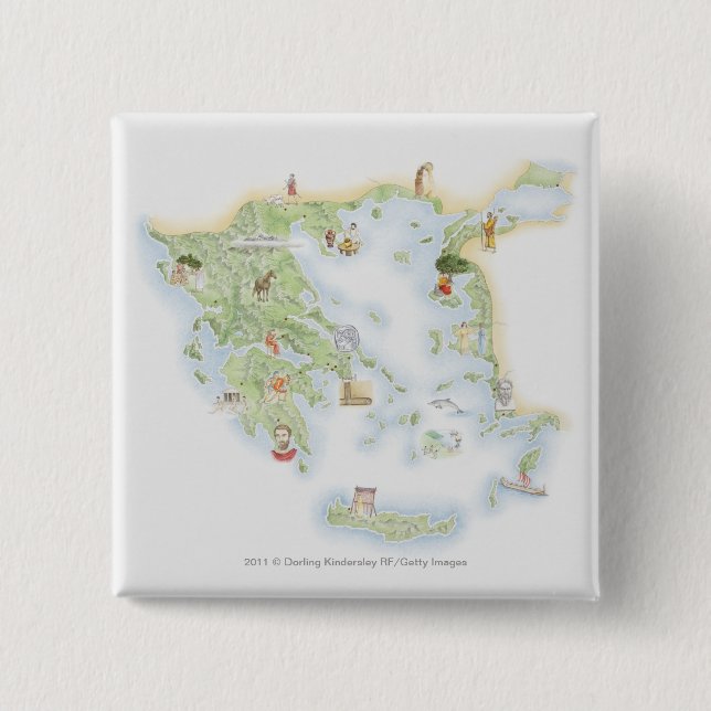 Illustrated map of Ancient Greece 15 Cm Square Badge (Front)