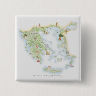 Illustrated map of Ancient Greece 15 Cm Square Badge