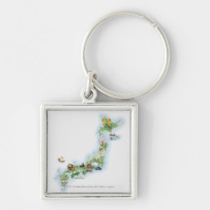 Illustrated map of ancient Japan Key Ring