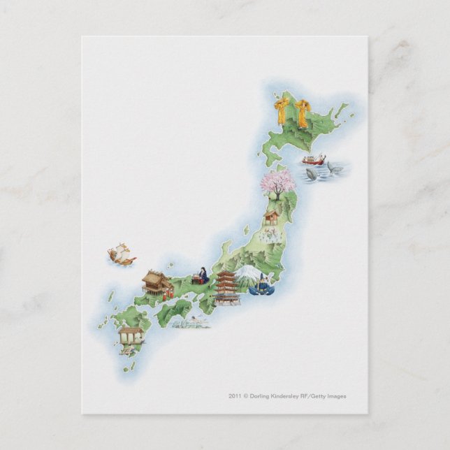Illustrated map of ancient Japan Postcard (Front)