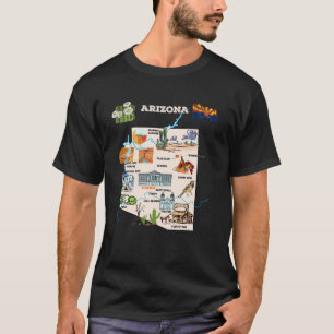 Illustrated map of Arizona in the USA cities symbo T-Shirt