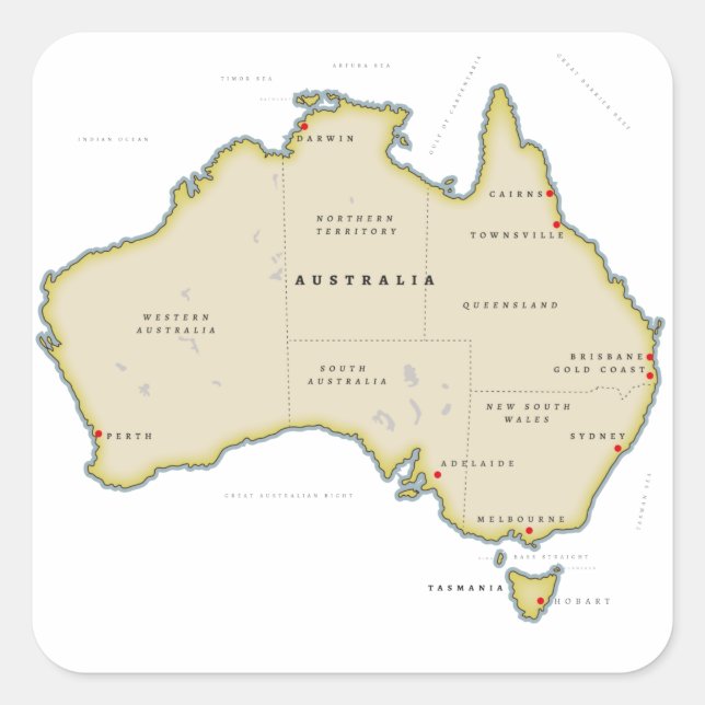Illustrated map of Australia Square Sticker (Front)