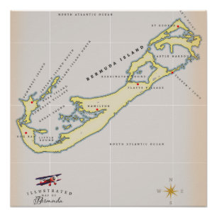 Illustrated map of Bermuda Poster