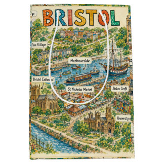 Illustrated Map of Bristol Landmarks Medium Gift Bag