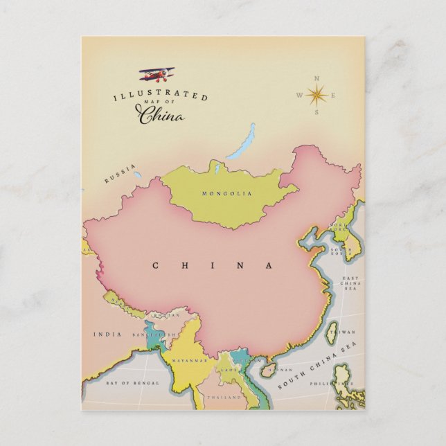 Illustrated map of china postcard (Front)