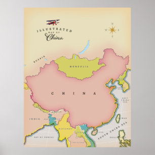 Illustrated map of china poster