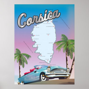 Illustrated map of Corsica Poster