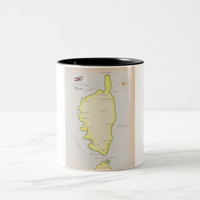 Illustrated map of Corsica Two-Tone Coffee Mug (Center)