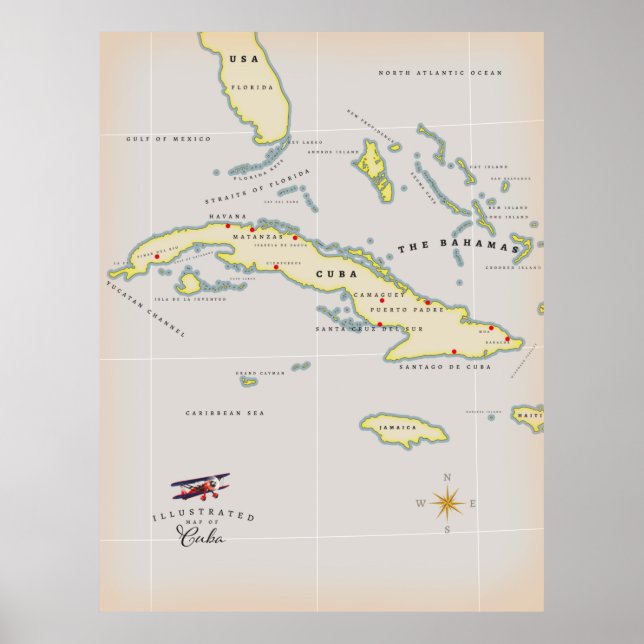 Illustrated map of Cuba Poster (Front)