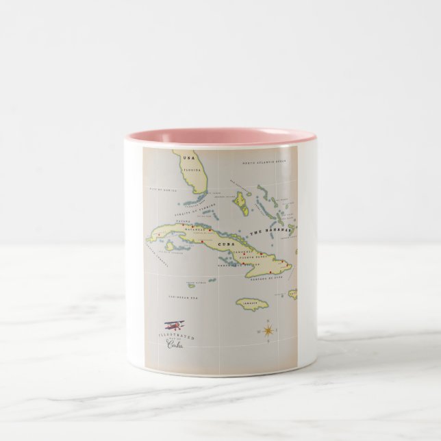 Illustrated map of Cuba Two-Tone Coffee Mug (Center)