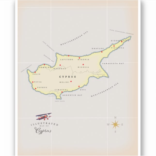 Illustrated map of Cyprus. (Front)