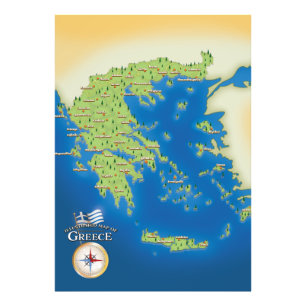 Illustrated Map Of Greece. Photo Print