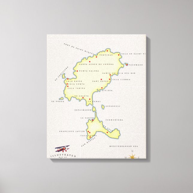Illustrated map of Ibiza Canvas Print (Front)