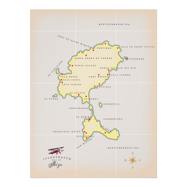 Illustrated map of Ibiza Photo Print (Front)