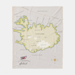 Illustrated map of Iceland Fleece Blanket