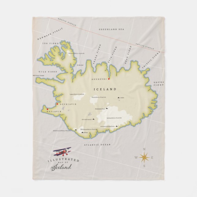 Illustrated map of Iceland Fleece Blanket (Front)