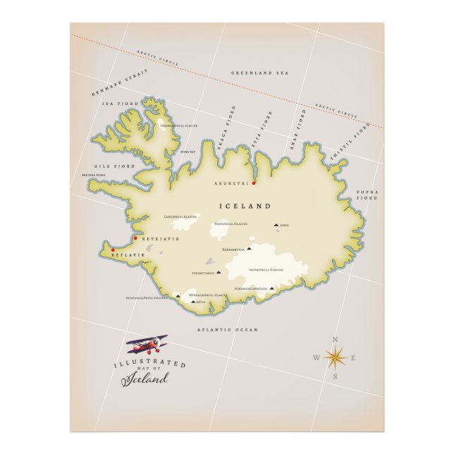 Illustrated map of Iceland Photo Print (Front)