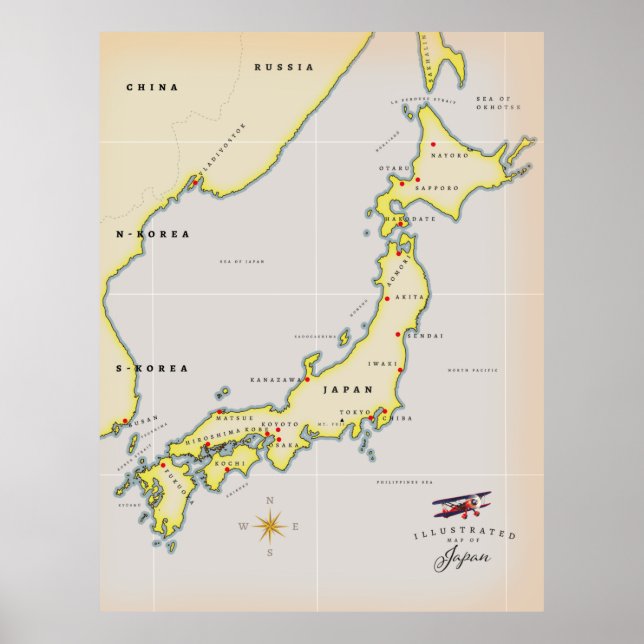 Illustrated map of Japan Poster (Front)