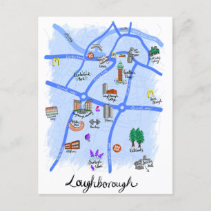 Illustrated Map of Loughborough Postcard
