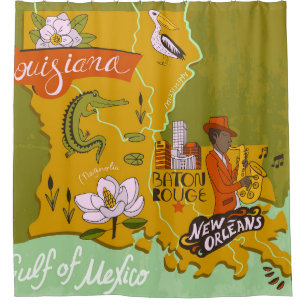 Illustrated map of Louisiana, USA. Travel and attr Shower Curtain