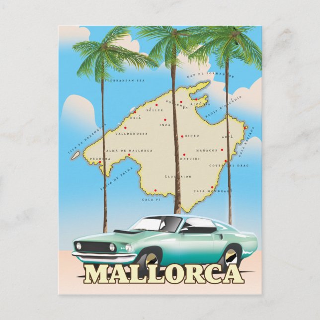 Illustrated map of Mallorca Postcard (Front)