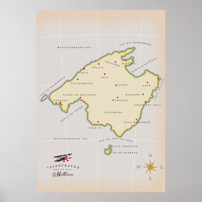 Illustrated map of Mallorca Poster (Front)