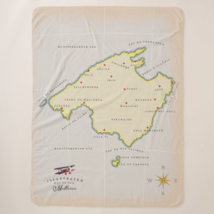 Illustrated map of Mallorca Sherpa Blanket