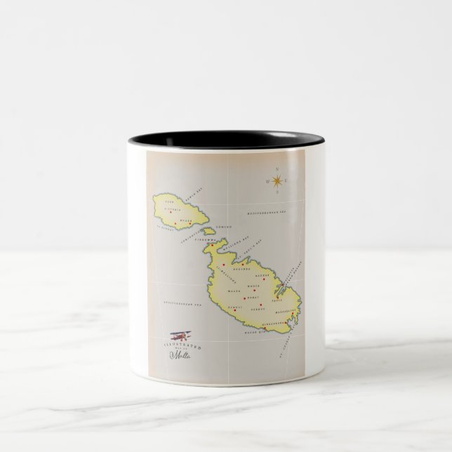 Illustrated map of Malta Two-Tone Coffee Mug (Center)