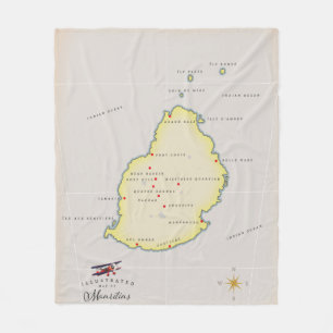 Illustrated map of Mauritius Fleece Blanket