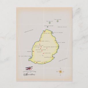 Illustrated map of Mauritius Postcard