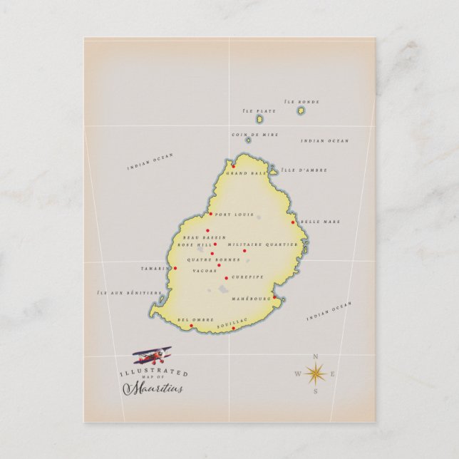 Illustrated map of Mauritius Postcard (Front)