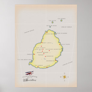 Illustrated map of Mauritius Poster