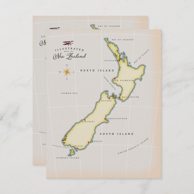 Illustrated map of New Zealand (Front/Back)