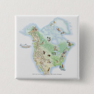 Illustrated map of North America 15 Cm Square Badge