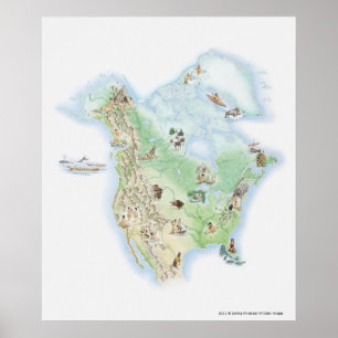Illustrated map of North America Poster