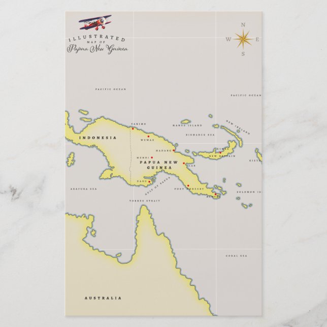 Illustrated map of Papua New Guinea Stationery (Front)