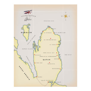 Illustrated map of Qatar Photo Print