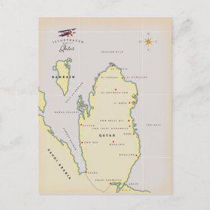 Illustrated map of Qatar Postcard