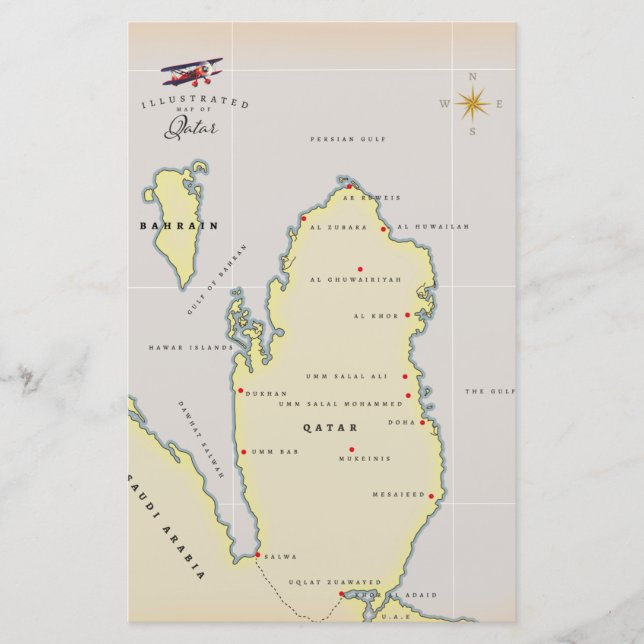 Illustrated map of Qatar Stationery (Front)