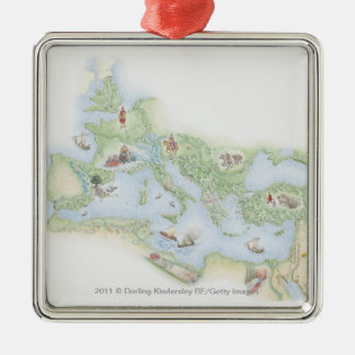 Illustrated map of Roman Empire Metal Tree Decoration