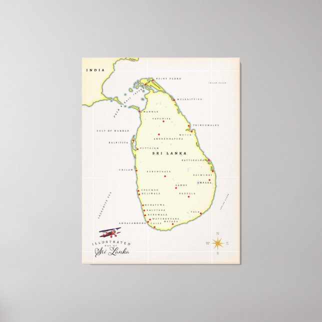 Illustrated map of Sri Lanka Canvas Print (Front)