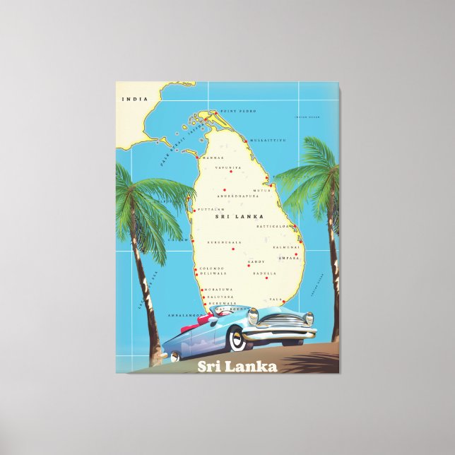 Illustrated map of Sri Lanka Canvas Print (Front)