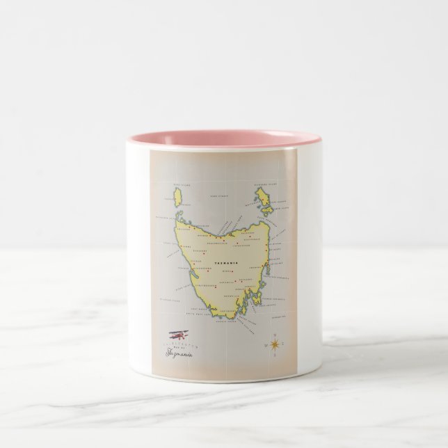Illustrated map of Tasmania. Two-Tone Coffee Mug (Center)