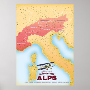 Illustrated map Of the Alps Poster