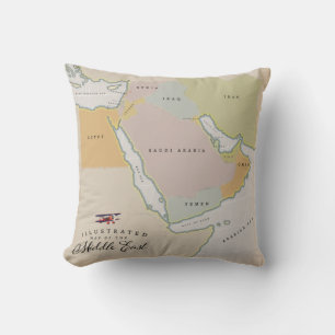 Illustrated map of the Middle East. Cushion